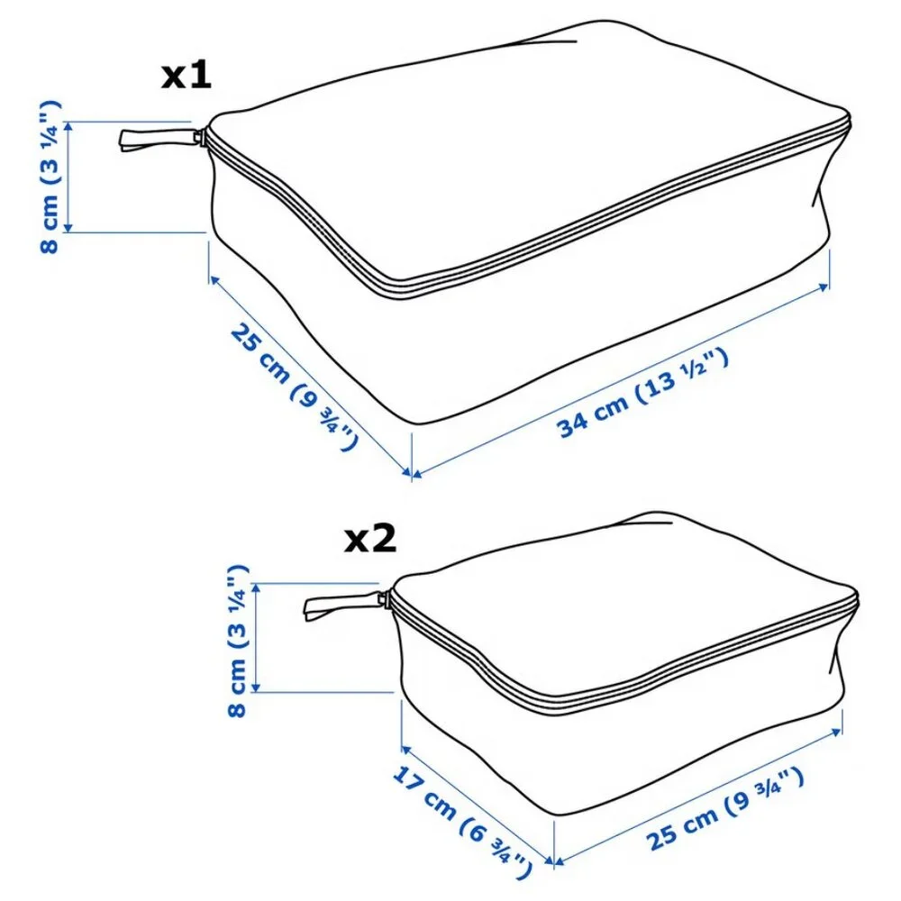 IKEA RENSARE Clothes bag, set of 3, check pattern, gray black